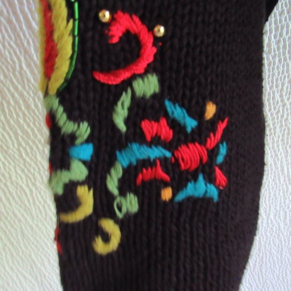 Funky Colorful Art-to-Wear Embroidered Cardigan Sweater Work in Progress Sz L - Picture 5 of 12